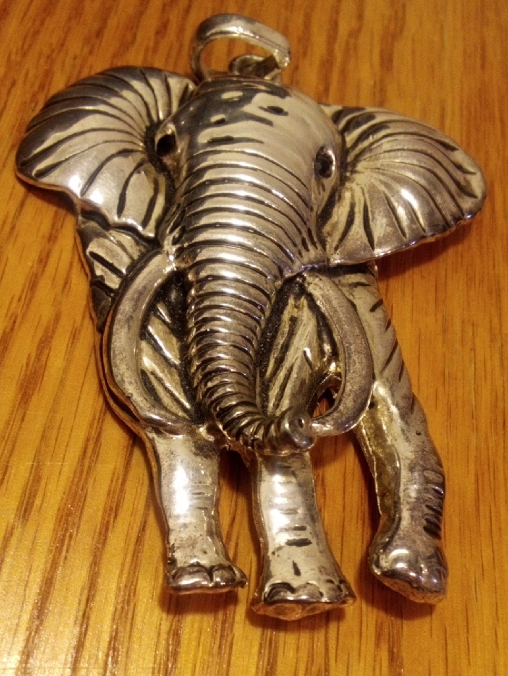 Silver Elephant Pendant Necklace - Sculpted Elephant Charm